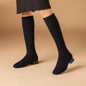 VIVAIA Tall Square Toe Water Repellent Wool Boots‎ Black EU/38.5 US/7.5